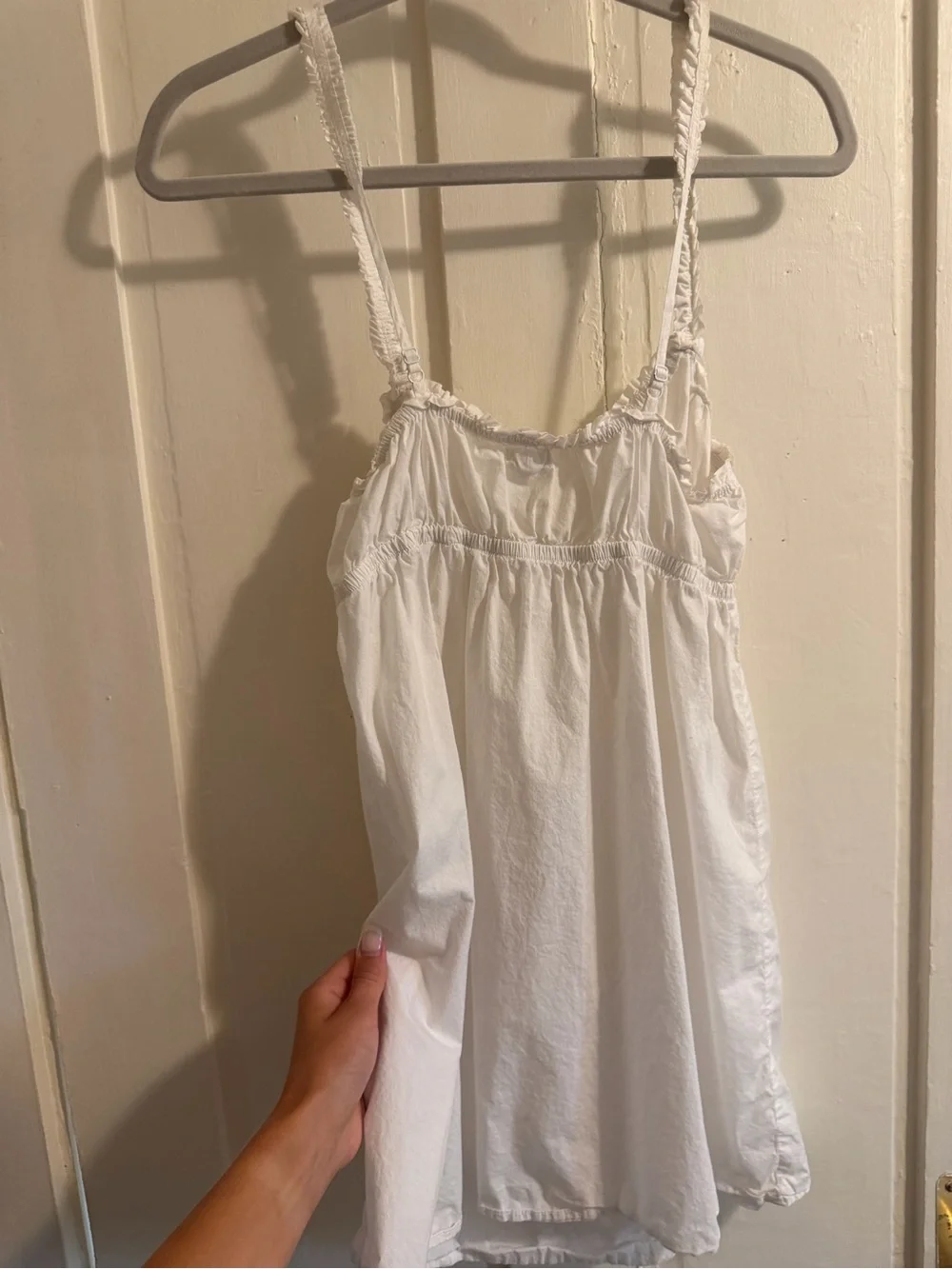 aerie White Cotton Spaghetti-Strap Chemise with Ruffle Trim